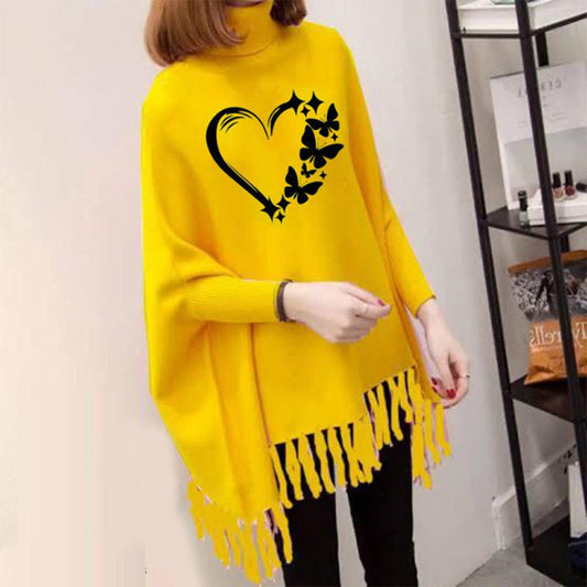 Black Love Butterfly Printed Poncho
