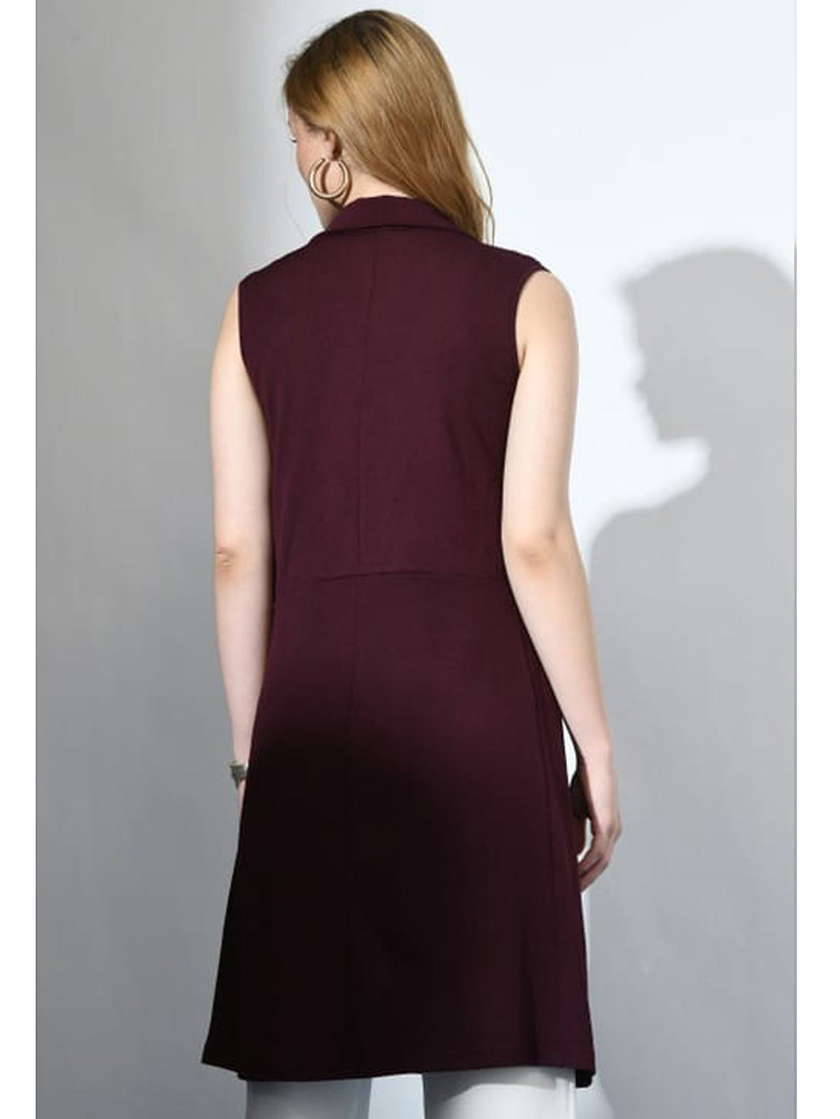 Ladies Maroon Sleeveless Trench coat