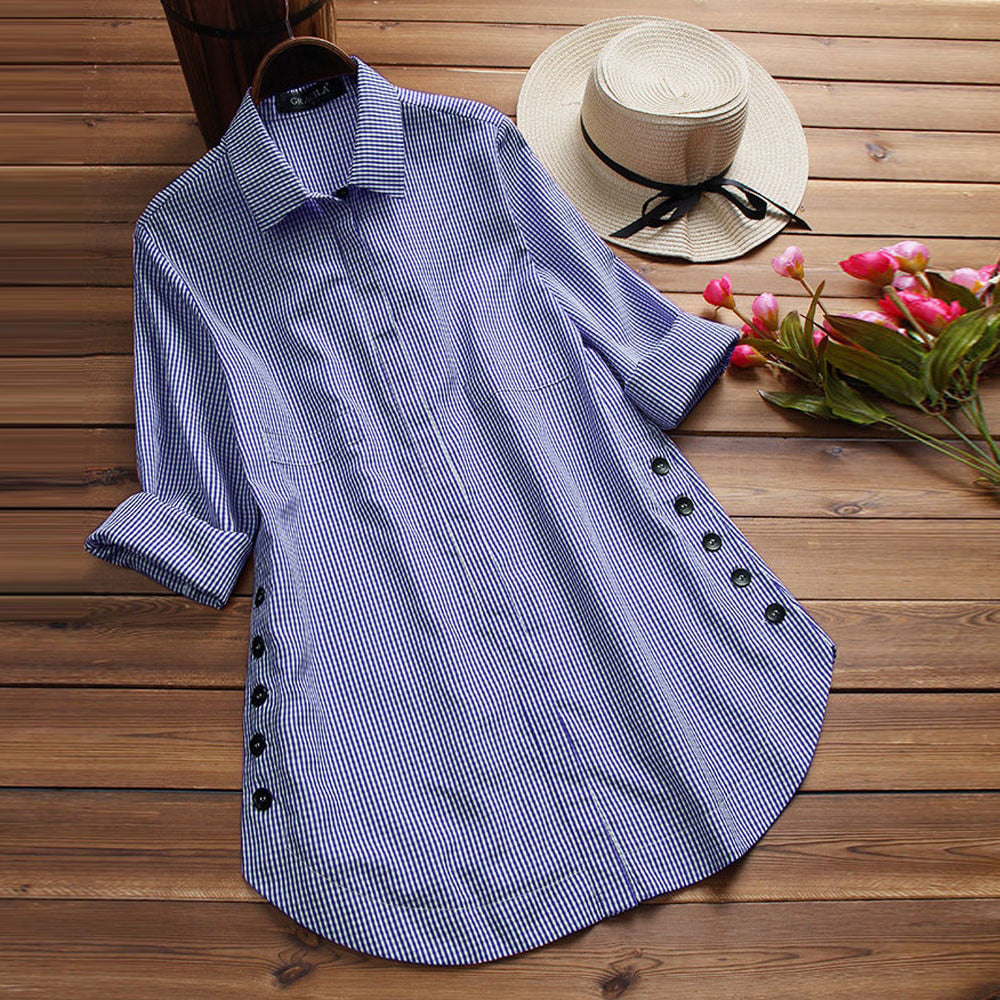 Ladies button checkered top