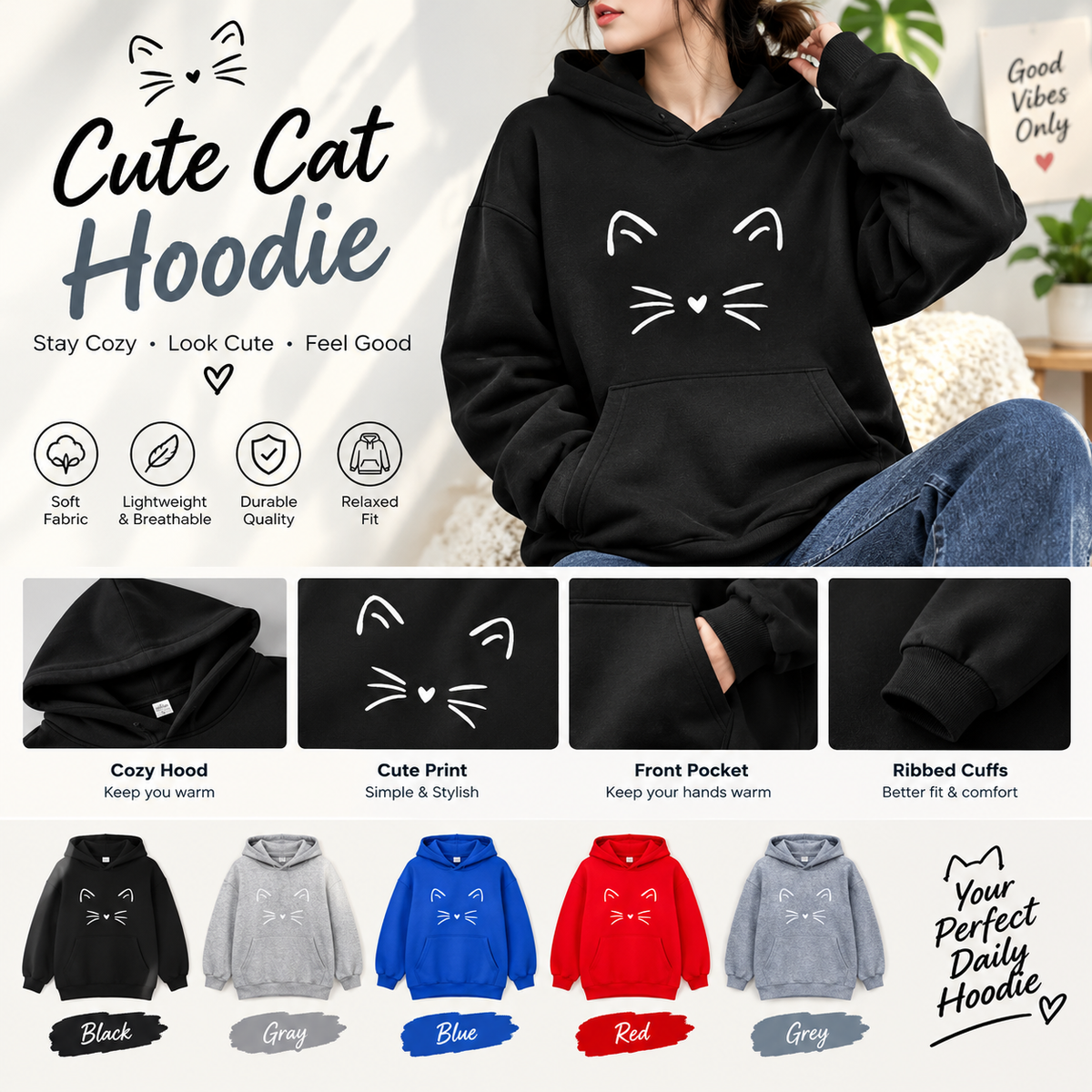 LADIES CAT HOODIE