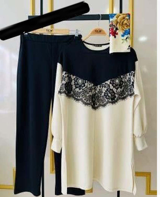 Lace Detail Crepe Top  plazzo set