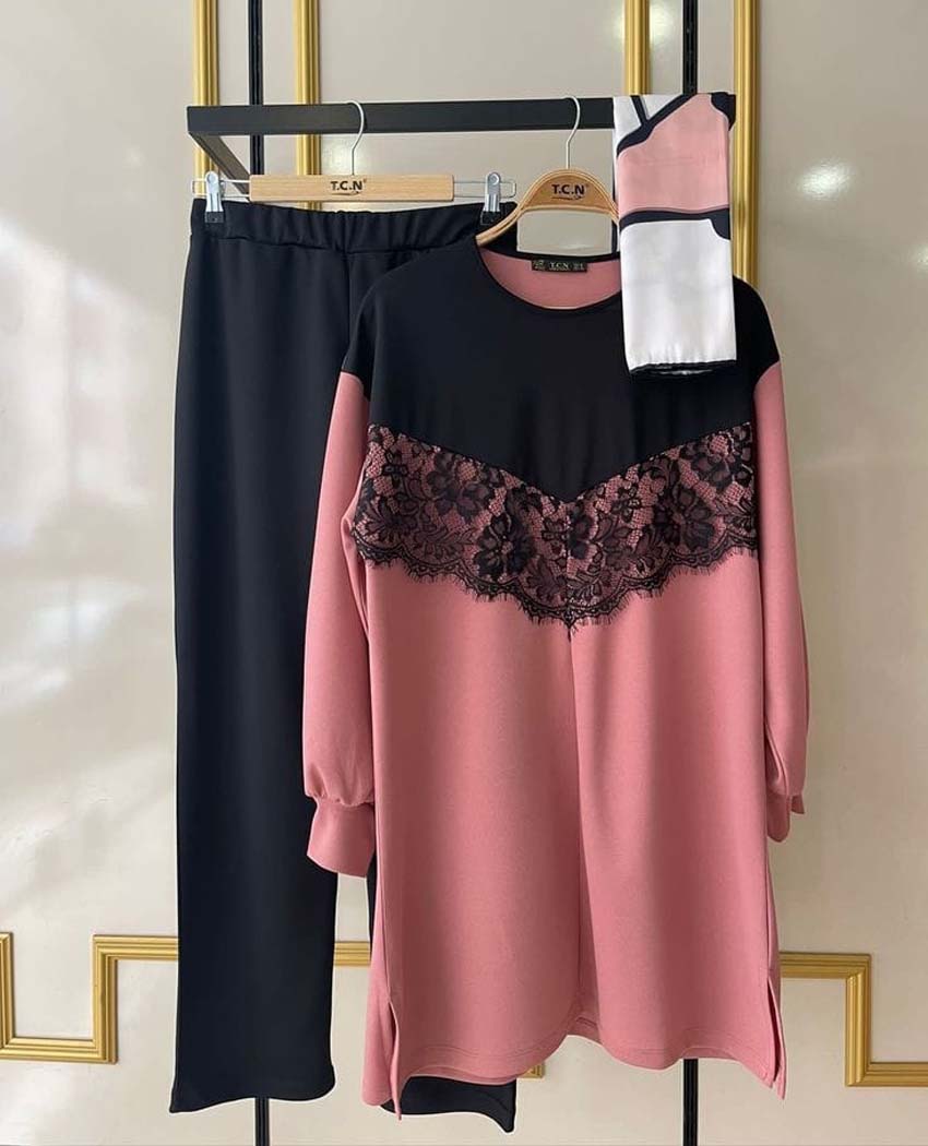 Lace Detail Crepe Top  plazzo set